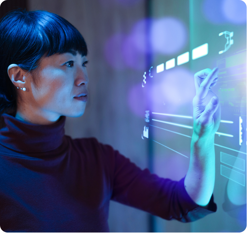 Professional working on touch whiteboard.