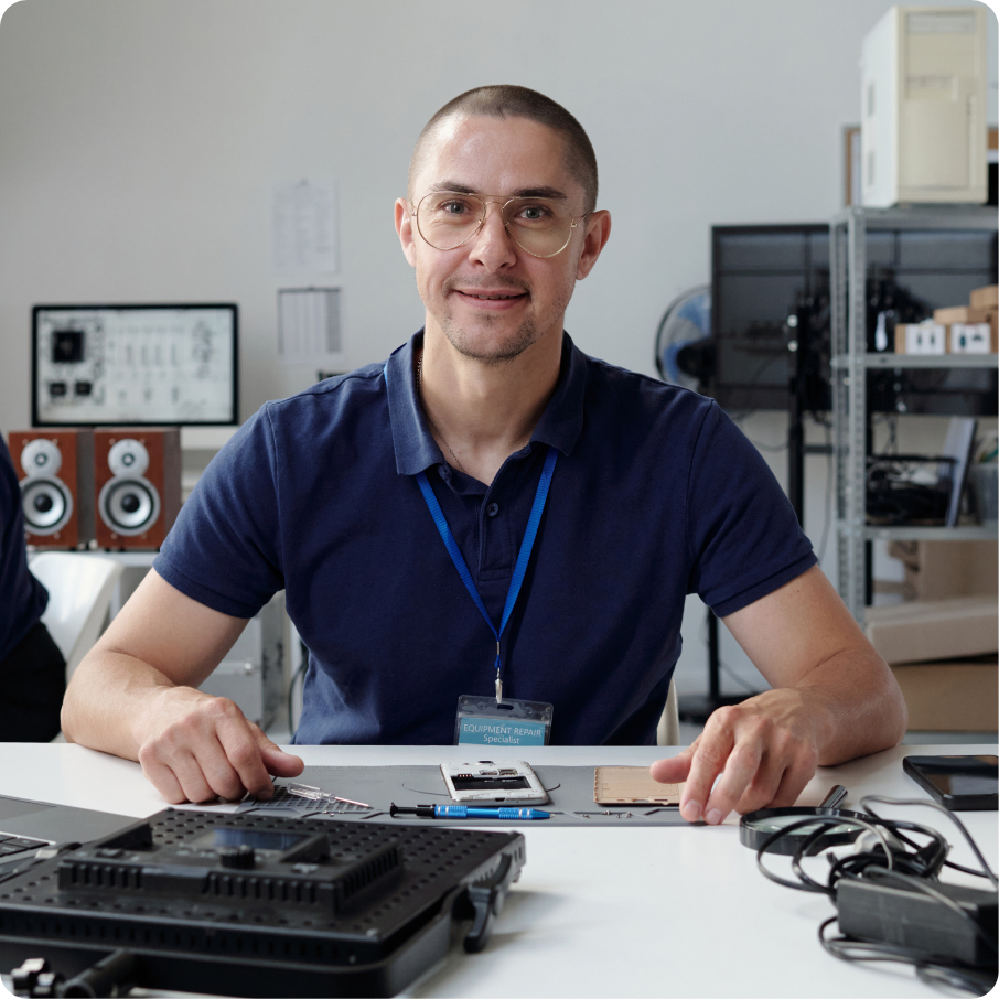 Professional sitting in office setting.